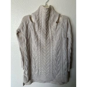 New York & Company cold shoulder cowl neck cable sweater